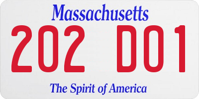 MA license plate 202DO1