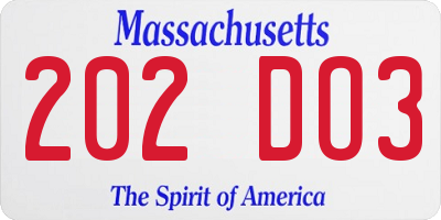 MA license plate 202DO3