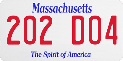 MA license plate 202DO4