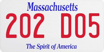 MA license plate 202DO5