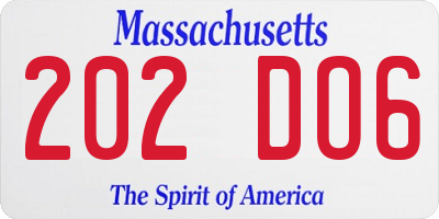 MA license plate 202DO6