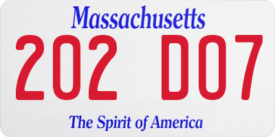 MA license plate 202DO7