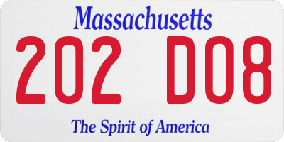 MA license plate 202DO8