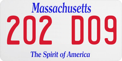 MA license plate 202DO9