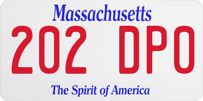 MA license plate 202DP0