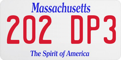 MA license plate 202DP3