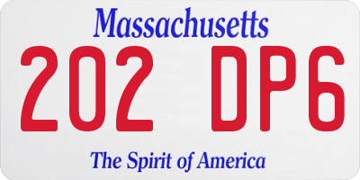 MA license plate 202DP6