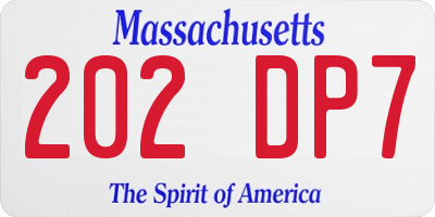 MA license plate 202DP7