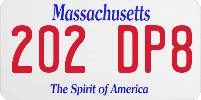 MA license plate 202DP8