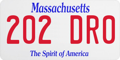 MA license plate 202DR0