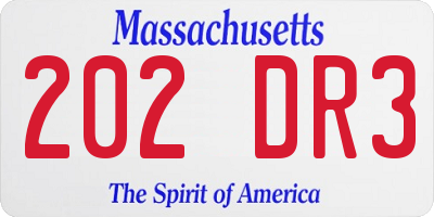 MA license plate 202DR3