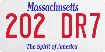 MA license plate 202DR7