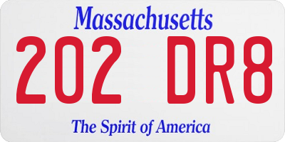 MA license plate 202DR8