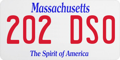 MA license plate 202DS0