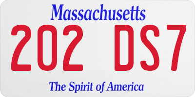 MA license plate 202DS7