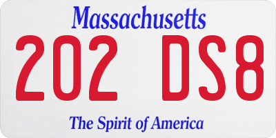 MA license plate 202DS8