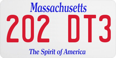 MA license plate 202DT3
