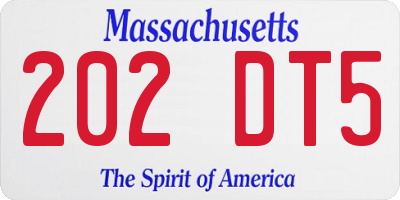 MA license plate 202DT5