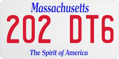 MA license plate 202DT6