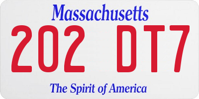 MA license plate 202DT7