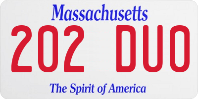 MA license plate 202DU0