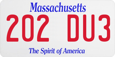 MA license plate 202DU3