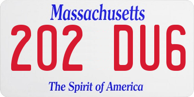 MA license plate 202DU6