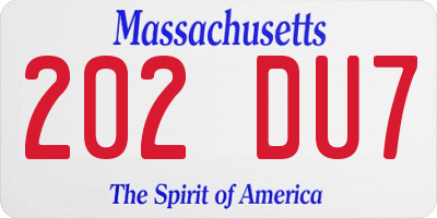 MA license plate 202DU7