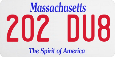 MA license plate 202DU8