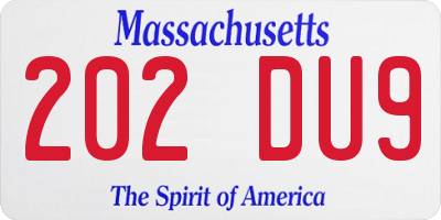MA license plate 202DU9