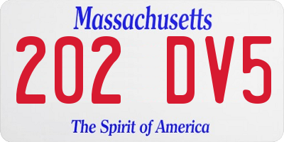 MA license plate 202DV5