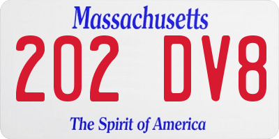 MA license plate 202DV8