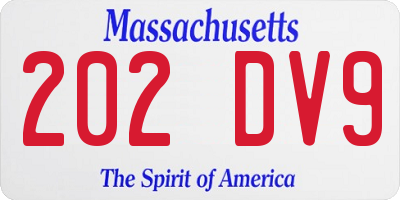 MA license plate 202DV9