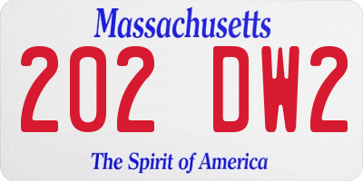 MA license plate 202DW2