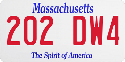 MA license plate 202DW4