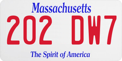 MA license plate 202DW7