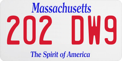 MA license plate 202DW9