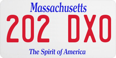 MA license plate 202DX0