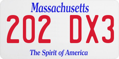MA license plate 202DX3