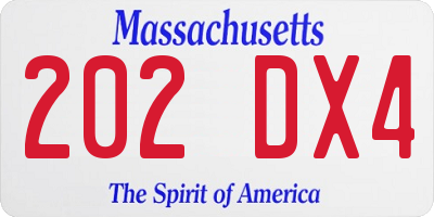 MA license plate 202DX4