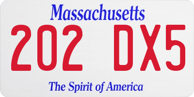 MA license plate 202DX5