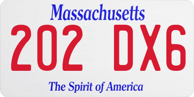 MA license plate 202DX6