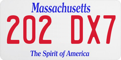 MA license plate 202DX7