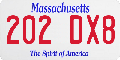 MA license plate 202DX8