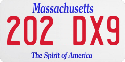 MA license plate 202DX9