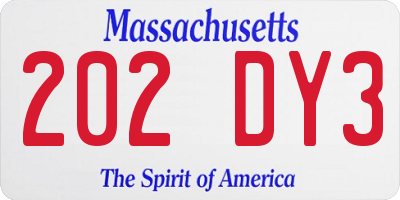 MA license plate 202DY3