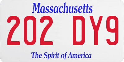 MA license plate 202DY9