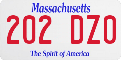 MA license plate 202DZ0