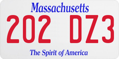 MA license plate 202DZ3