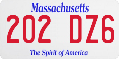 MA license plate 202DZ6